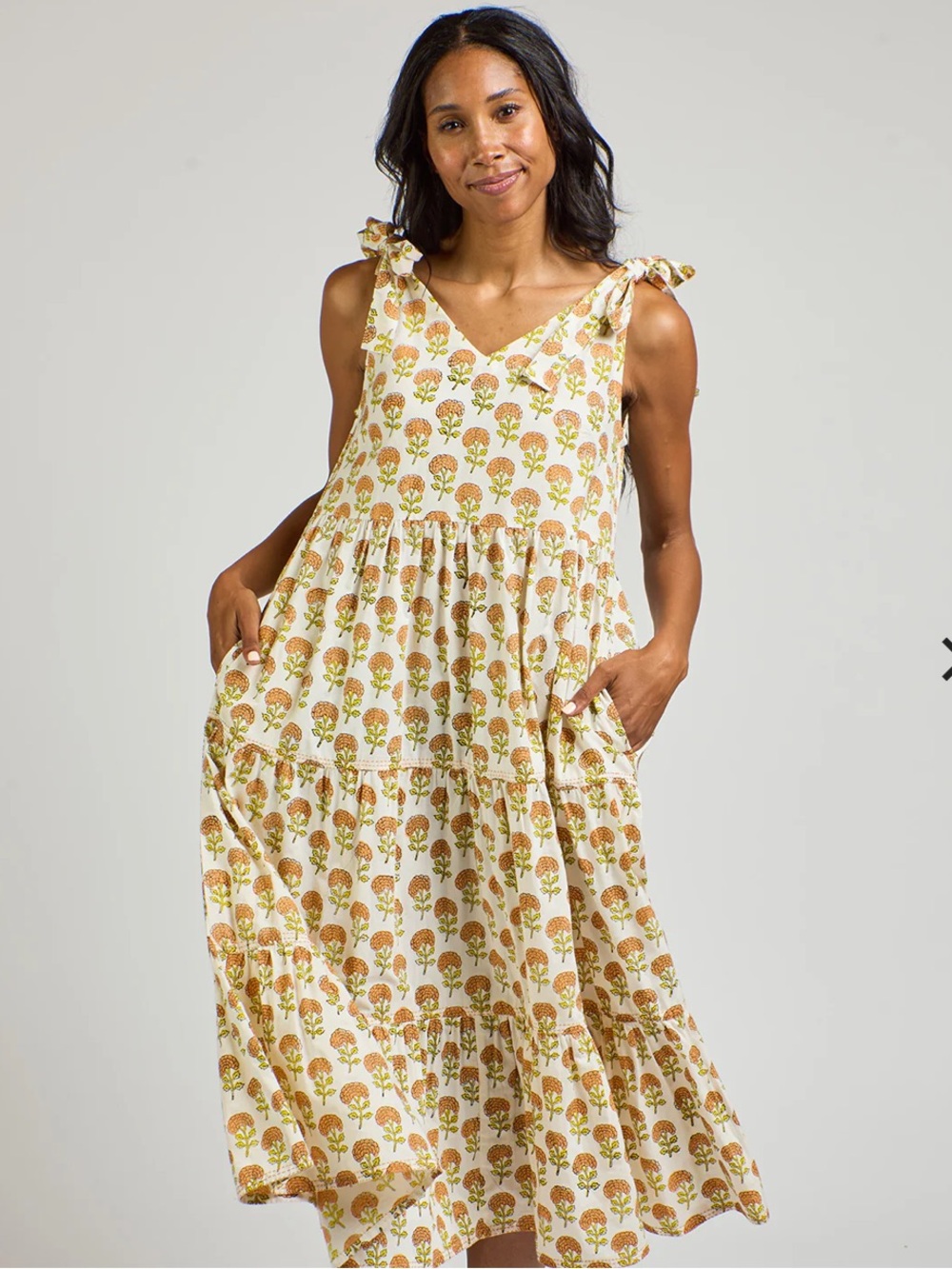 Mata Traders White Maxi Dress with Floral Block Print NWT medium